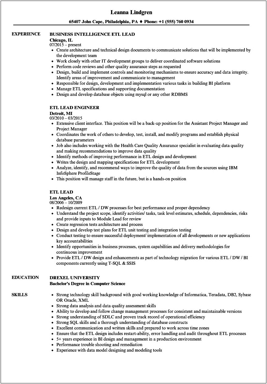 Etl Testing Resume For 3 Years Experience
