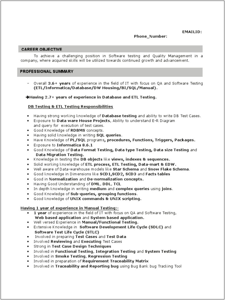 Etl Testing Resume With Experience In Healthcare