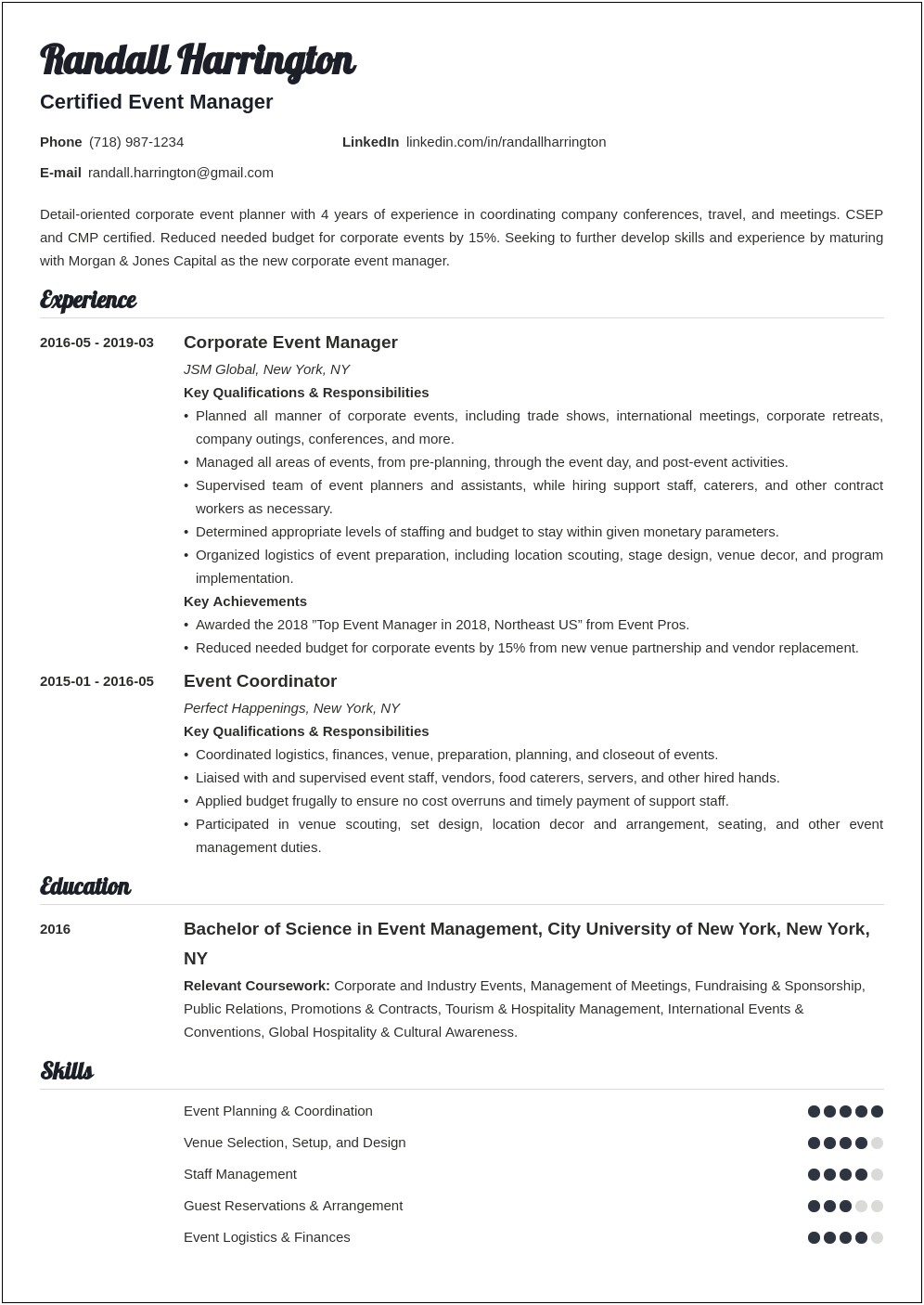 Event Manager Resume Bullet Points
