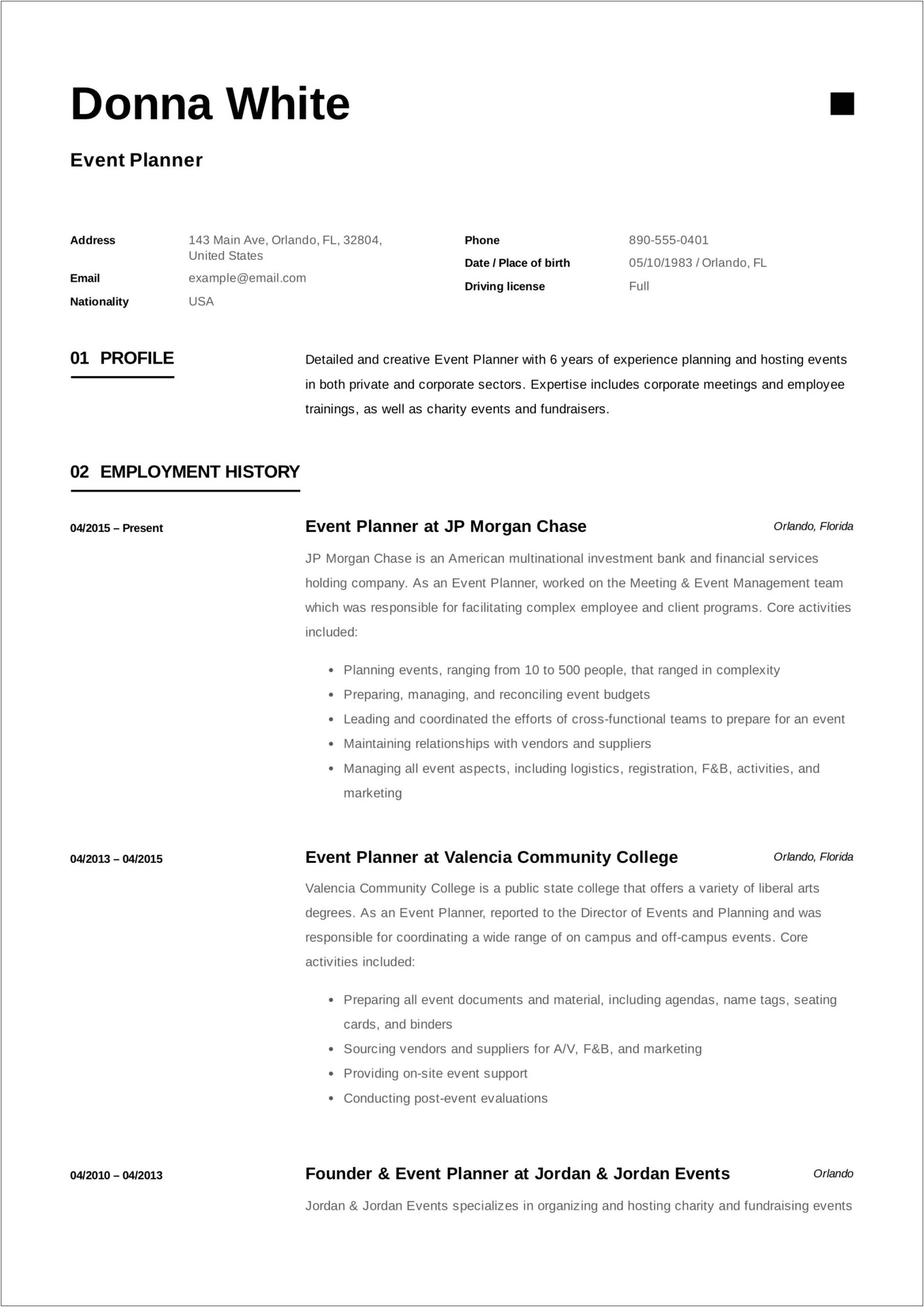 Event Planner Resume Objective Examples
