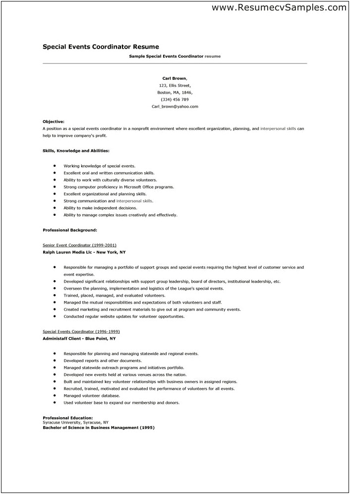 Event Planning Resume Samples That Are Free
