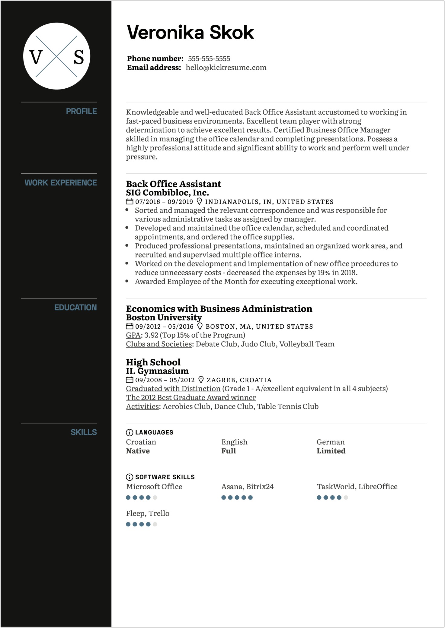 Example Administrative Assistant Resume For Office Team