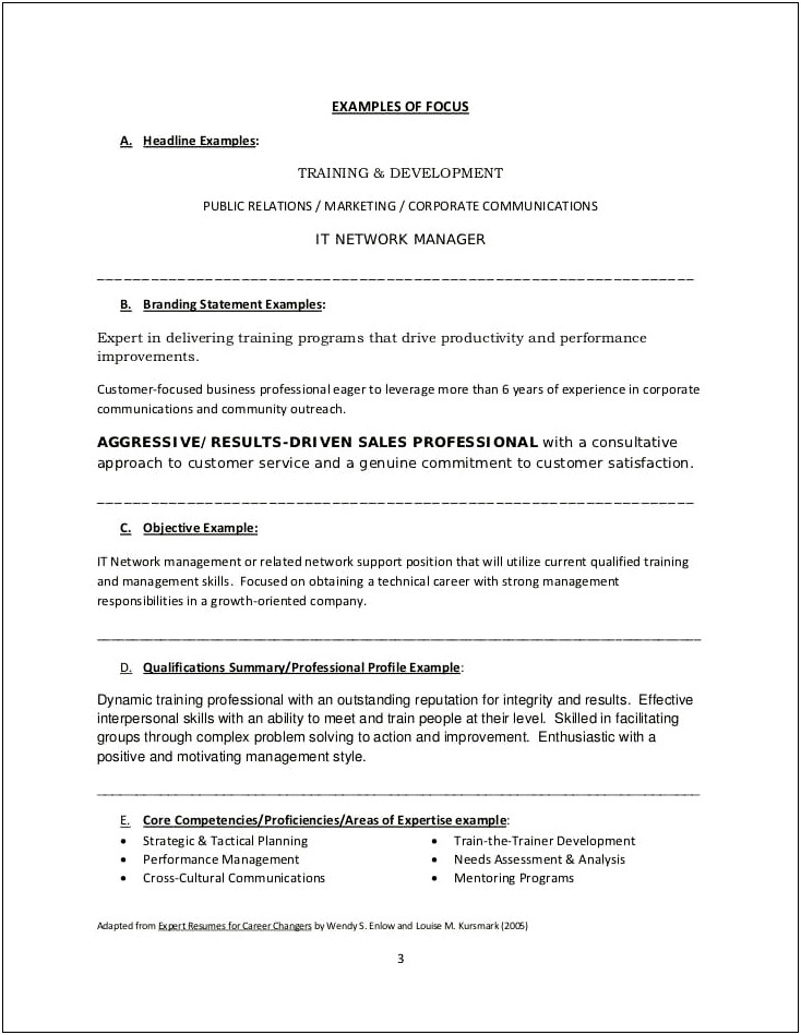 Example Branding Statement In A Resume