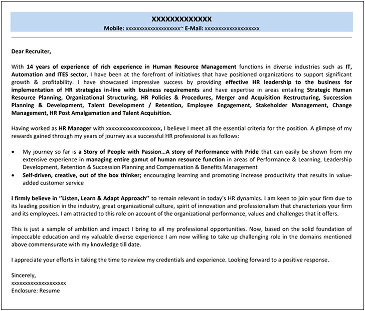 Example Cover Letter For Resume Human Resources