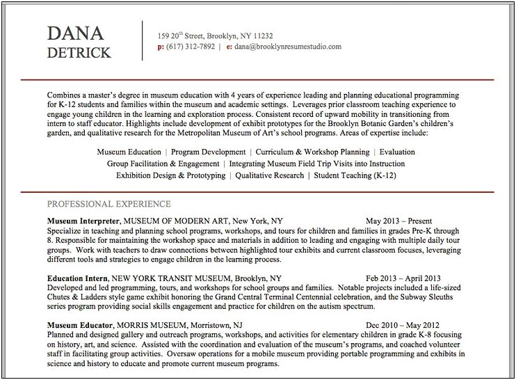 Example Cover Letter For Resume Museum Position