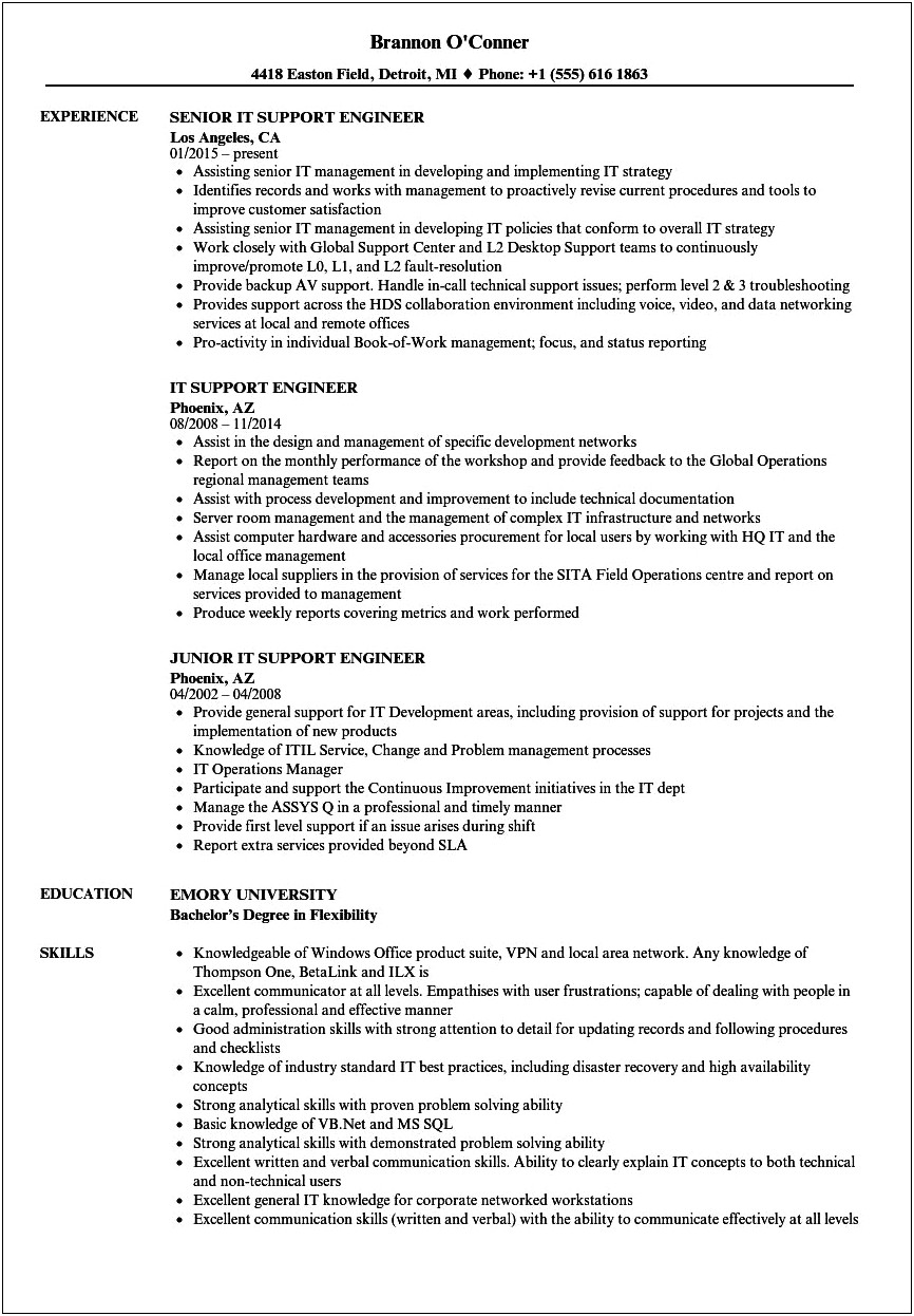 Example Engineer Core Support Resume