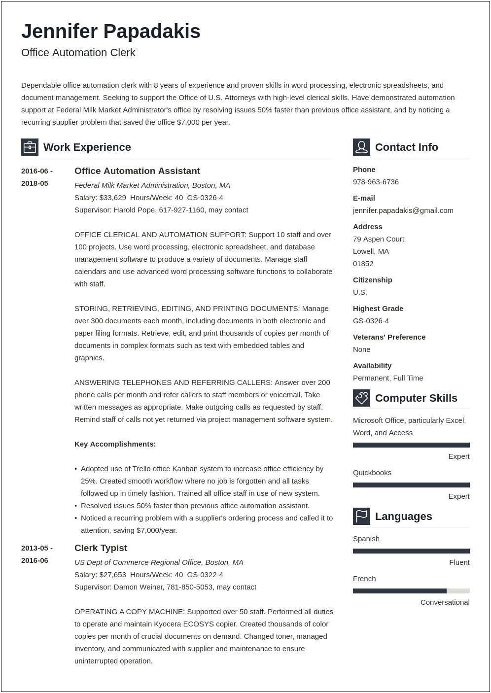 Example Federal Government Resume Template