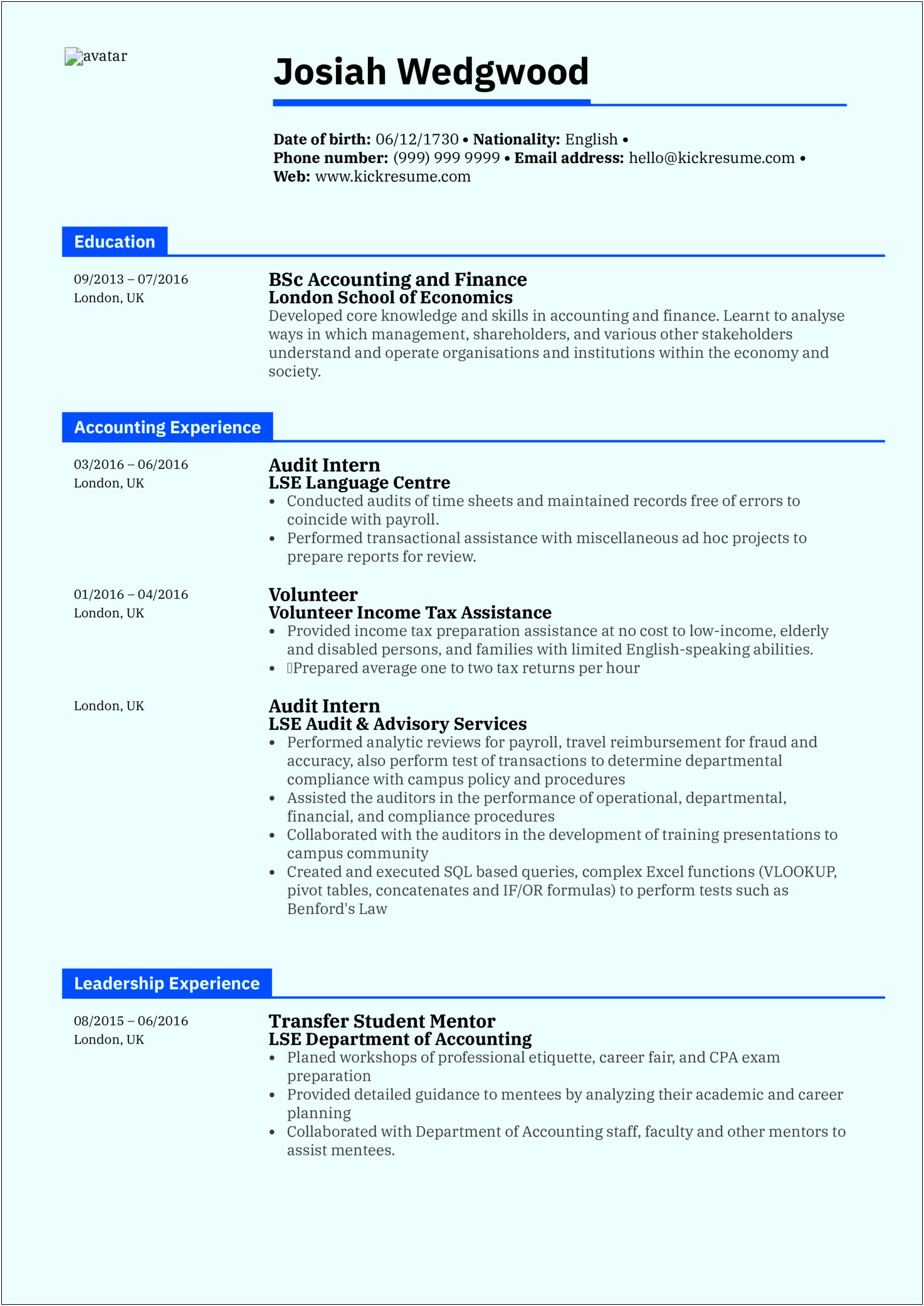 Example Finance Graduate Summary Resume