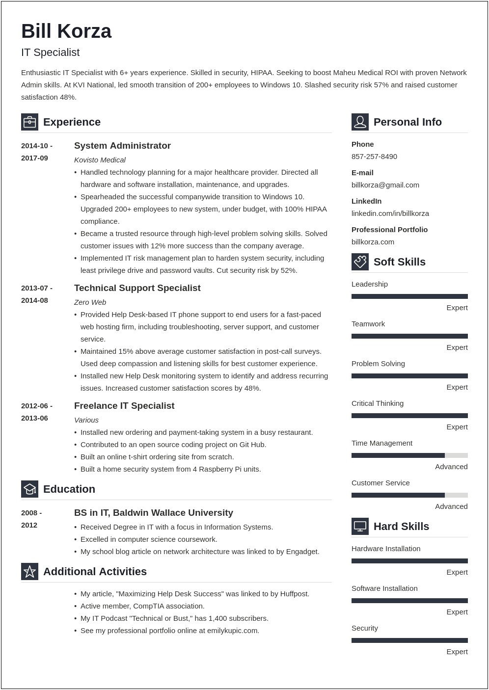 Example For Profile On A Resume