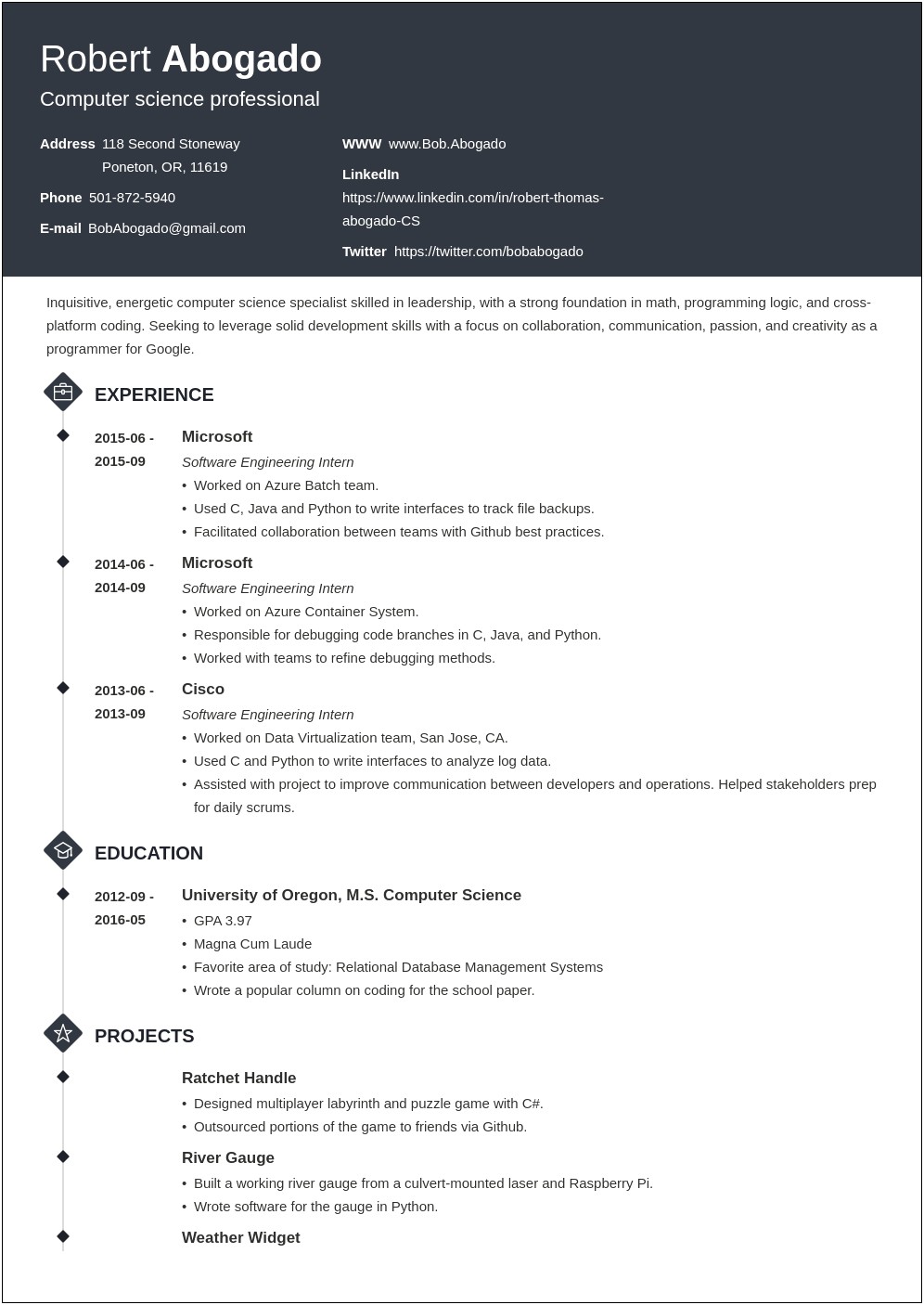 Example For Resume For Freshers