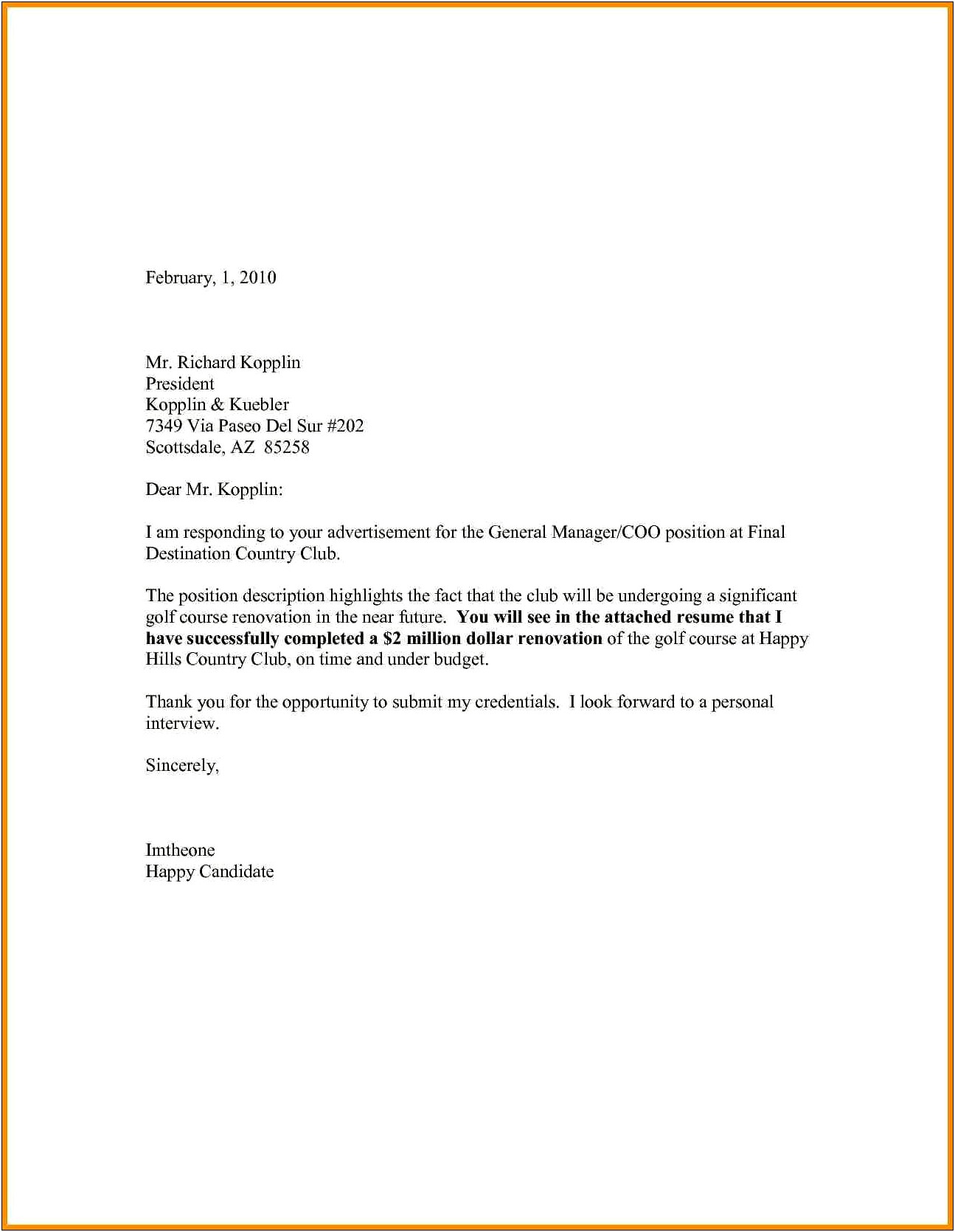 Example General Cover Letter For Resume