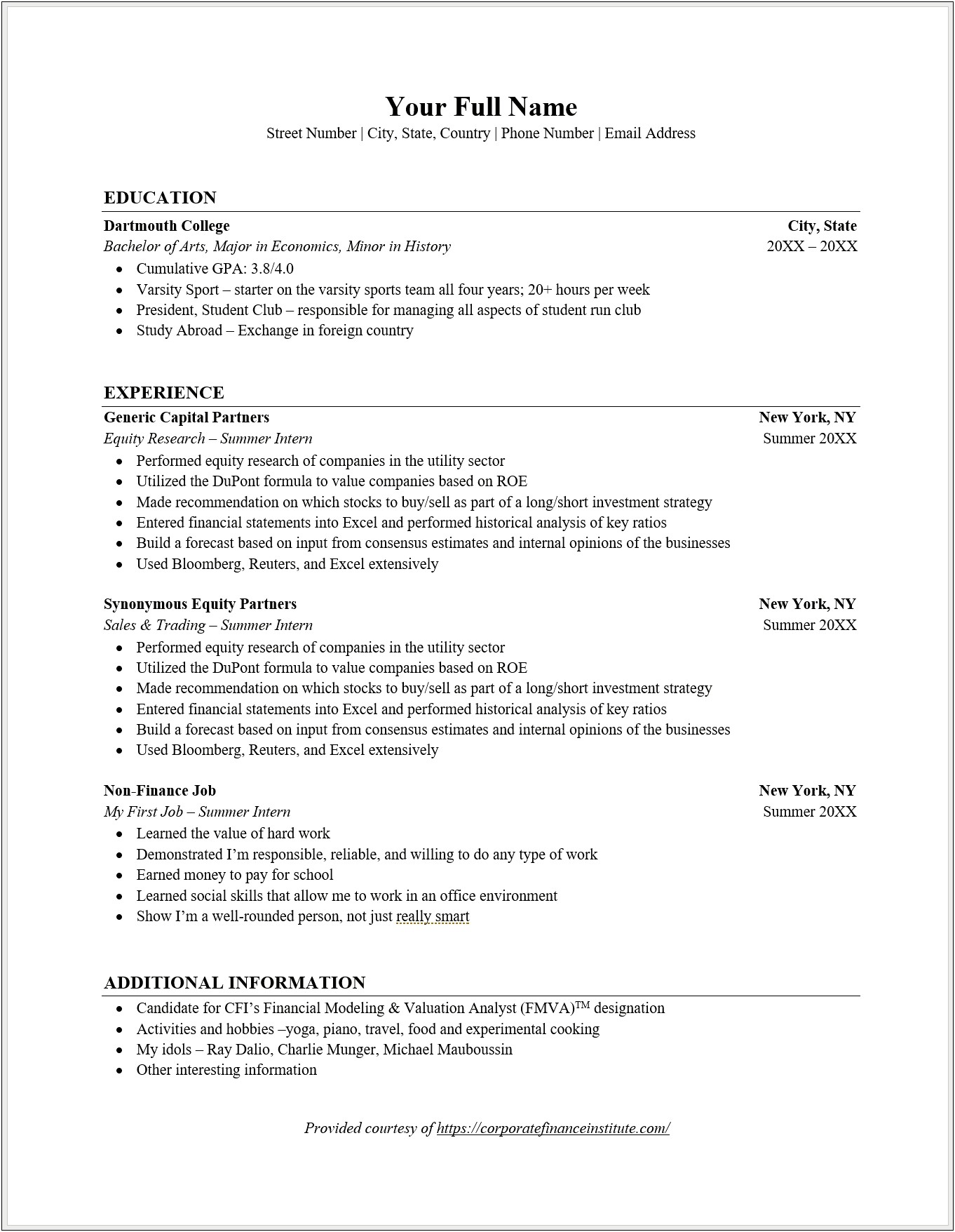 Example Honor Roll Student Resume