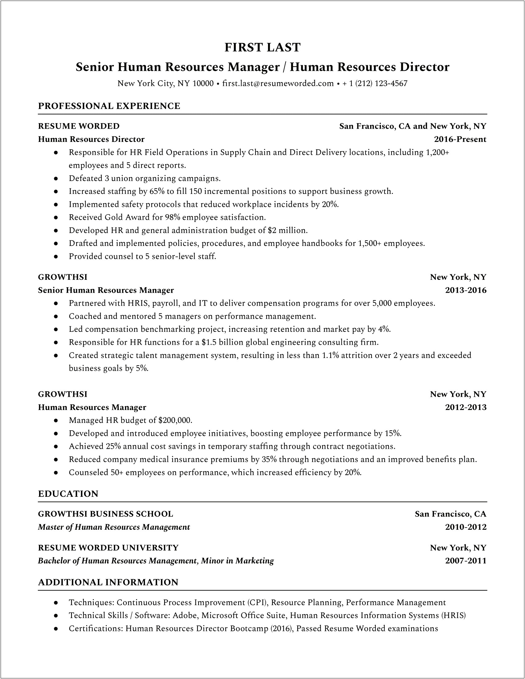 Example Hr Entry Level Resume