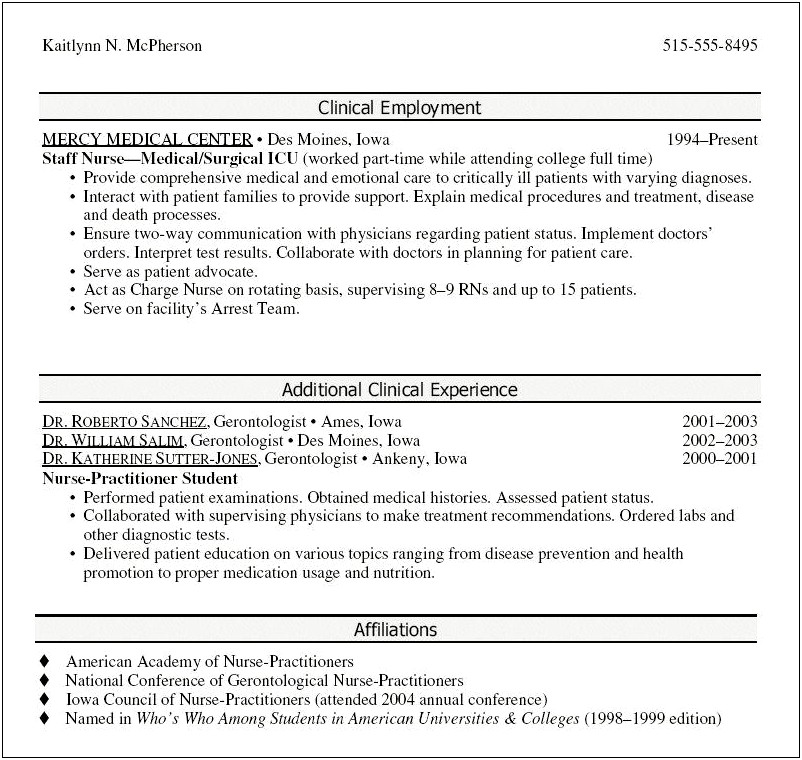 Example New Grad Nurse Practitioner Resume
