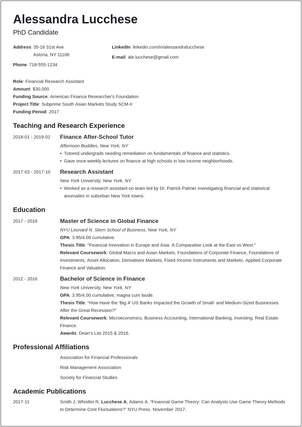 Example Objective For Resume For Graduate School
