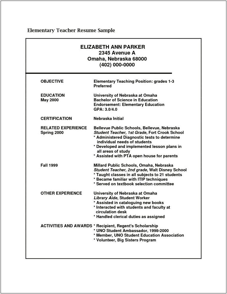 Example Objective Statements For Teacher Resumes