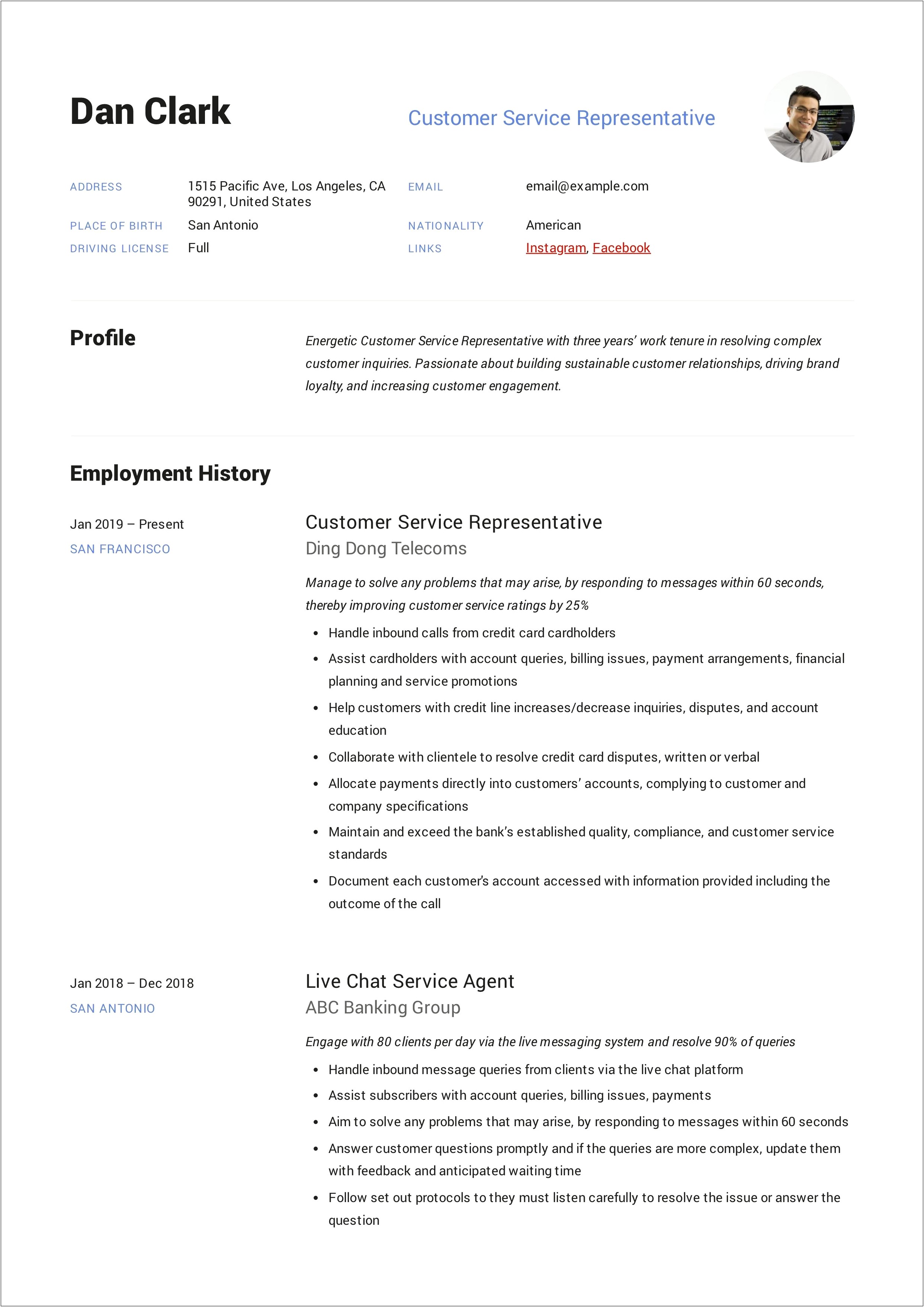 Example Objectives For A Csr Resume