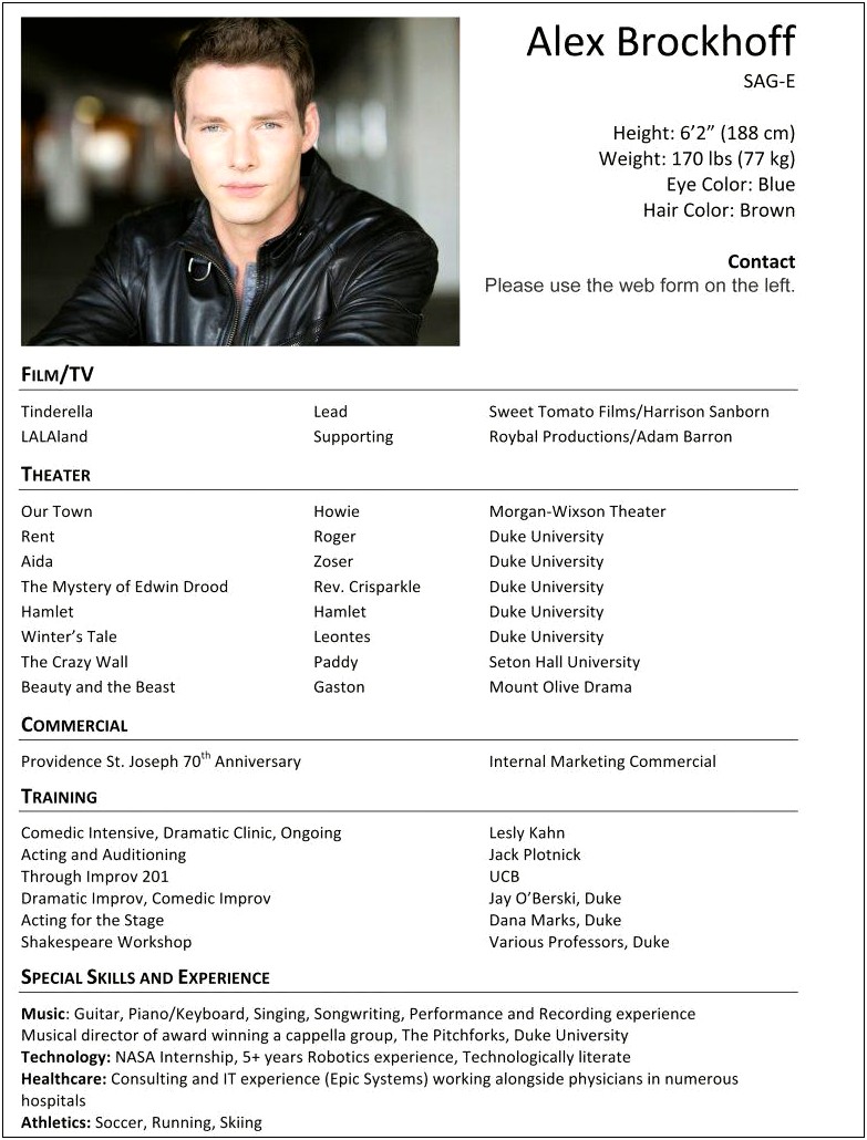 Example Of A Actors Resume