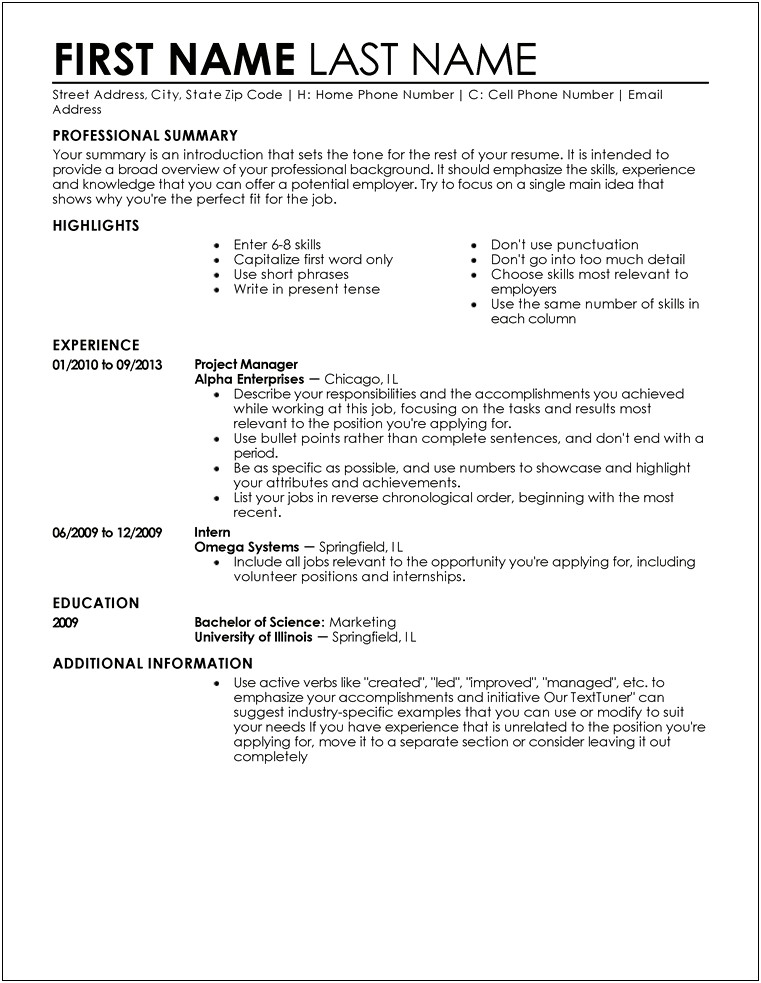 Example Of A Beginner Resume