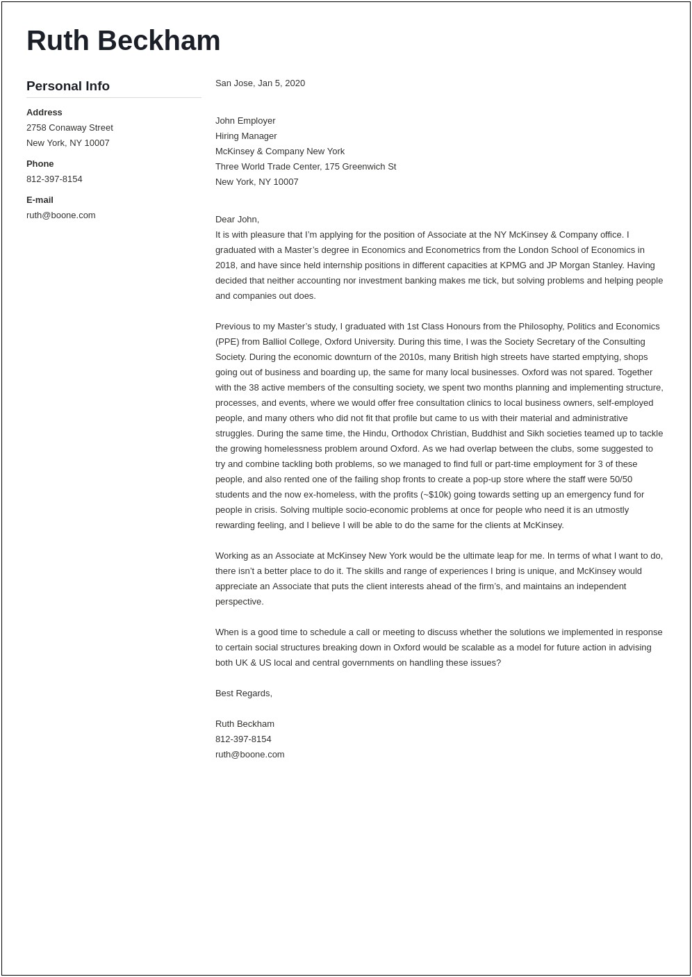 Example Of A Business Resume Cover Letter