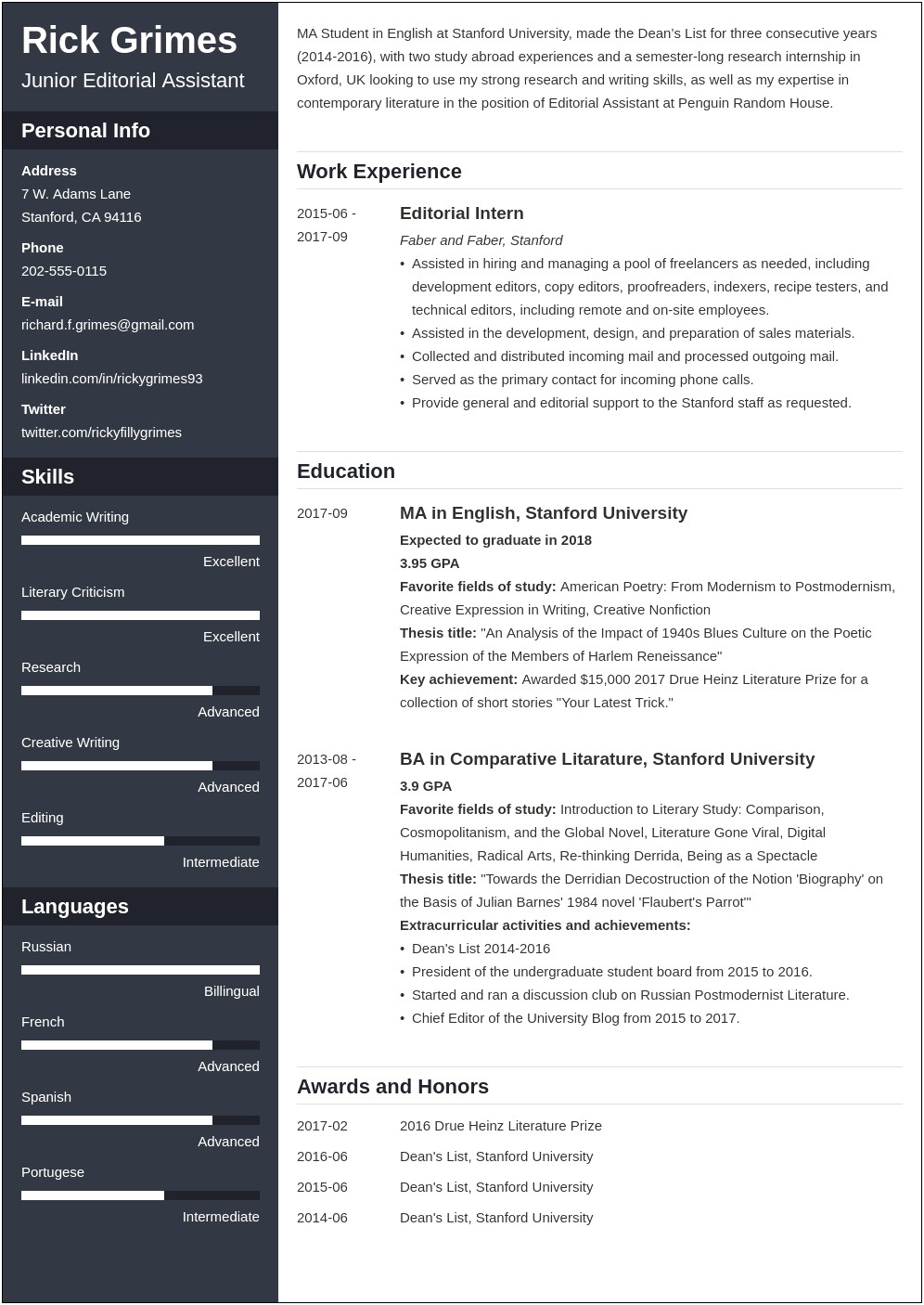 Example Of A Business Student Resume