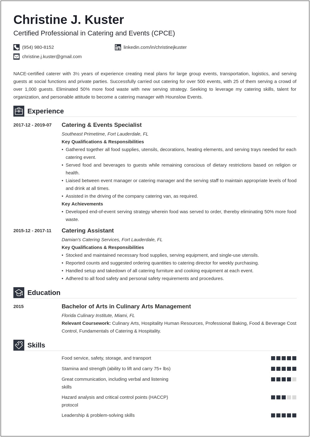 Example Of A Catering Server Resume