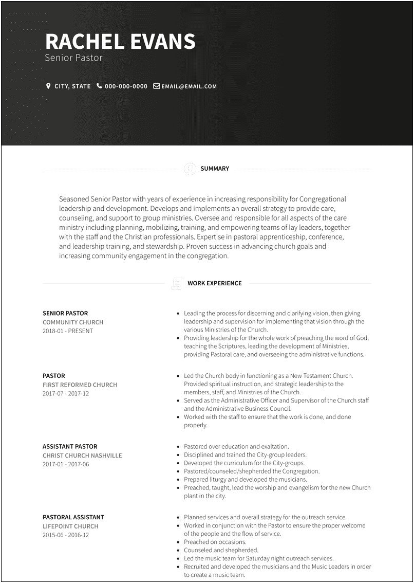 Example Of A Church Resume