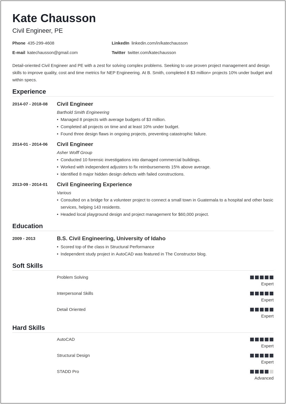 Example Of A Civil Engineering Resume