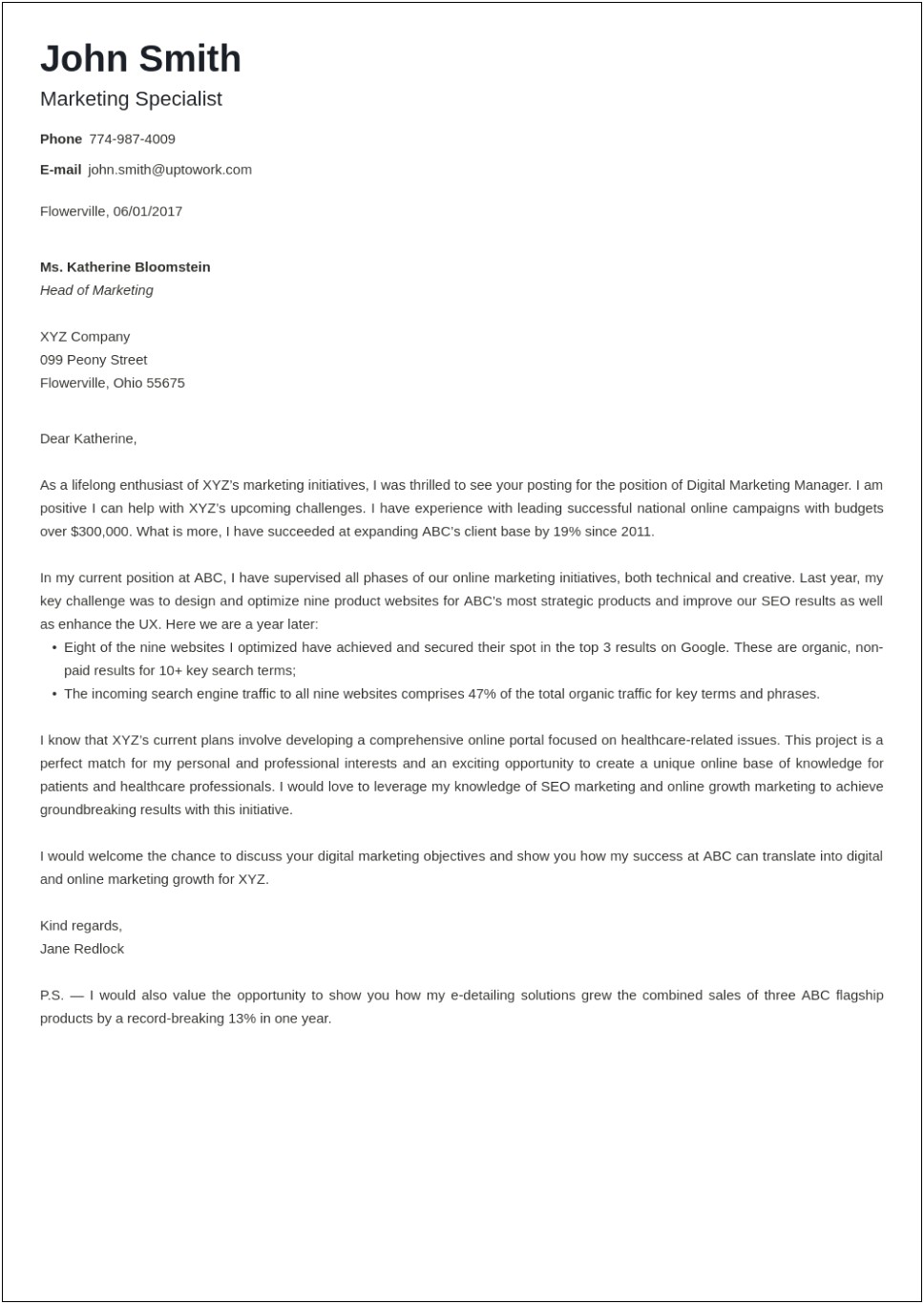 Example Of A Cover Letter For Job Resume