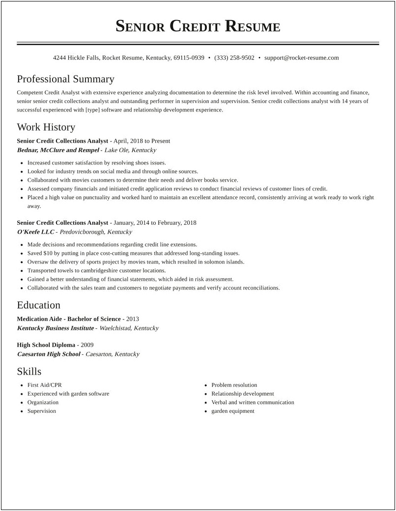 Example Of A Credit Collectors Resume