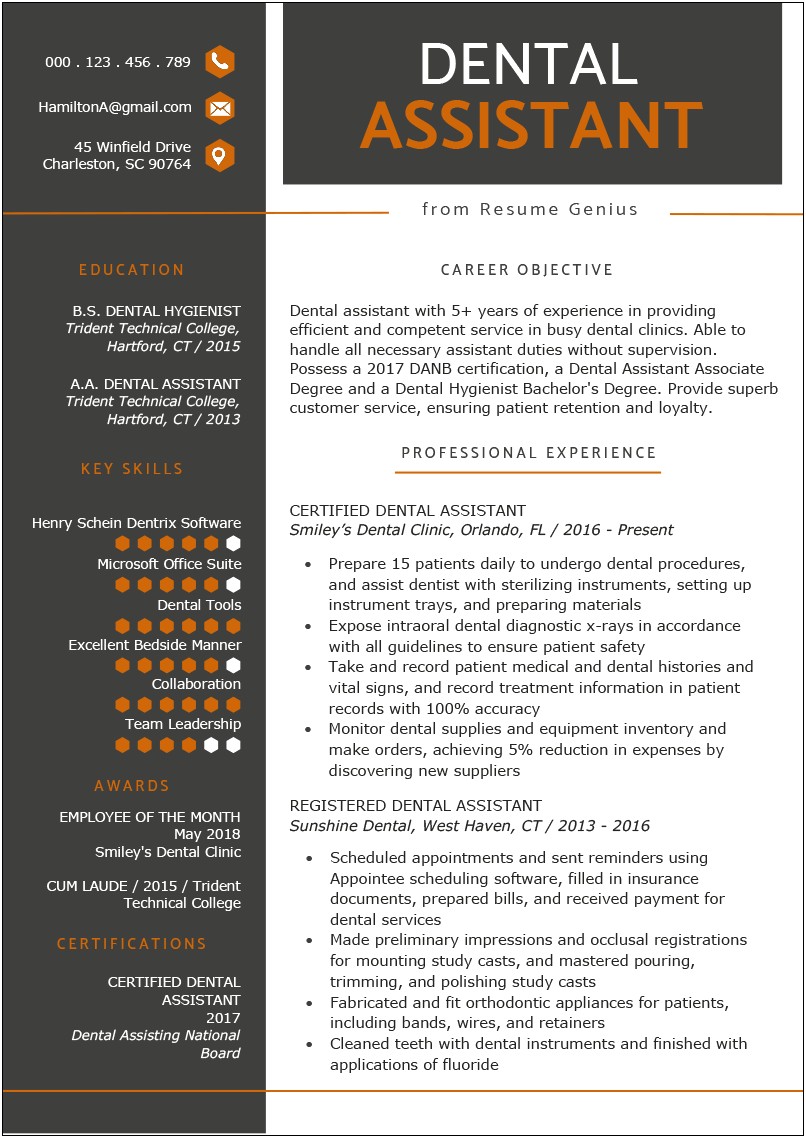 Example Of A Dentist Resume