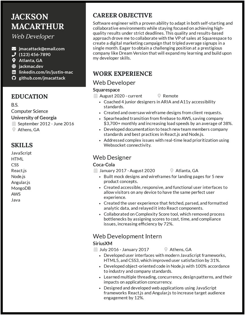 Example Of A Developer Resume