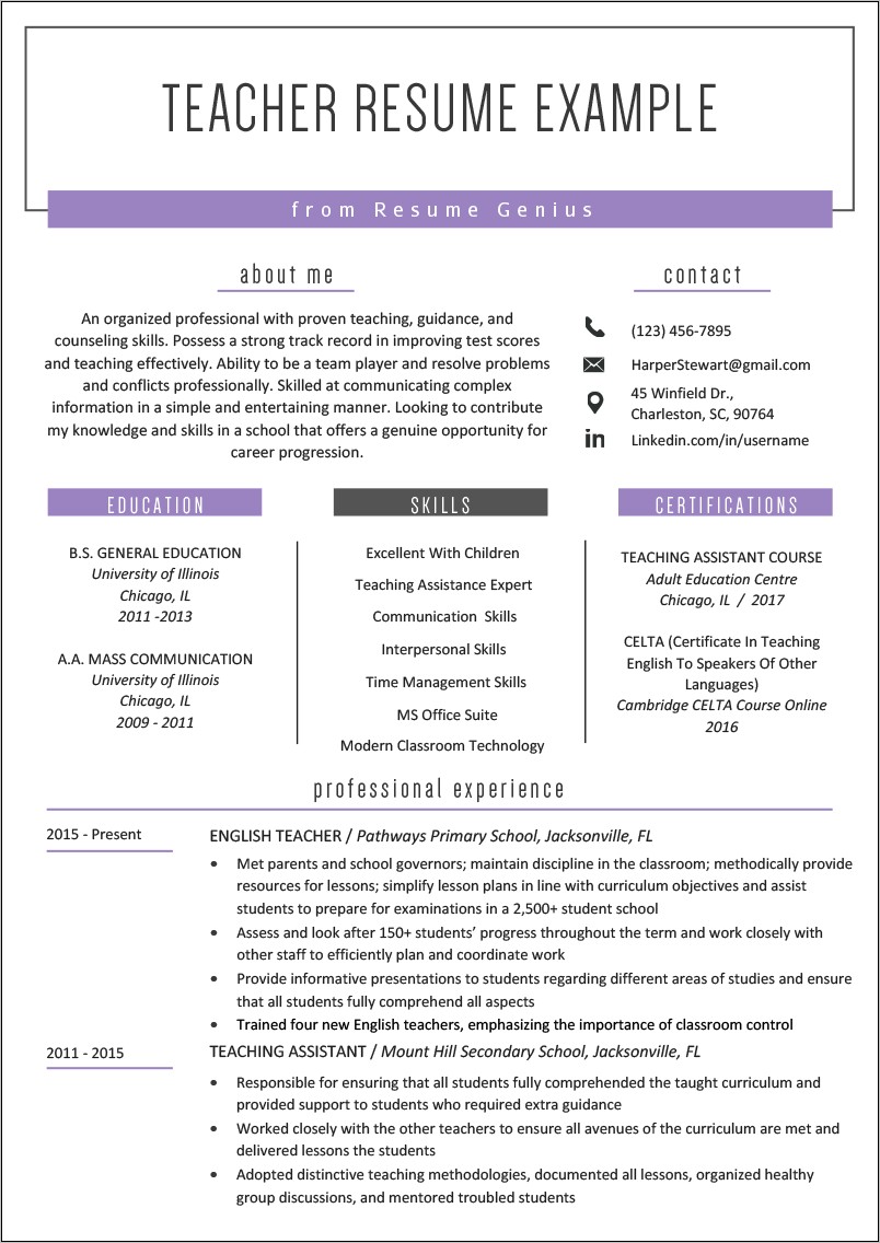 Example Of A Education Resume