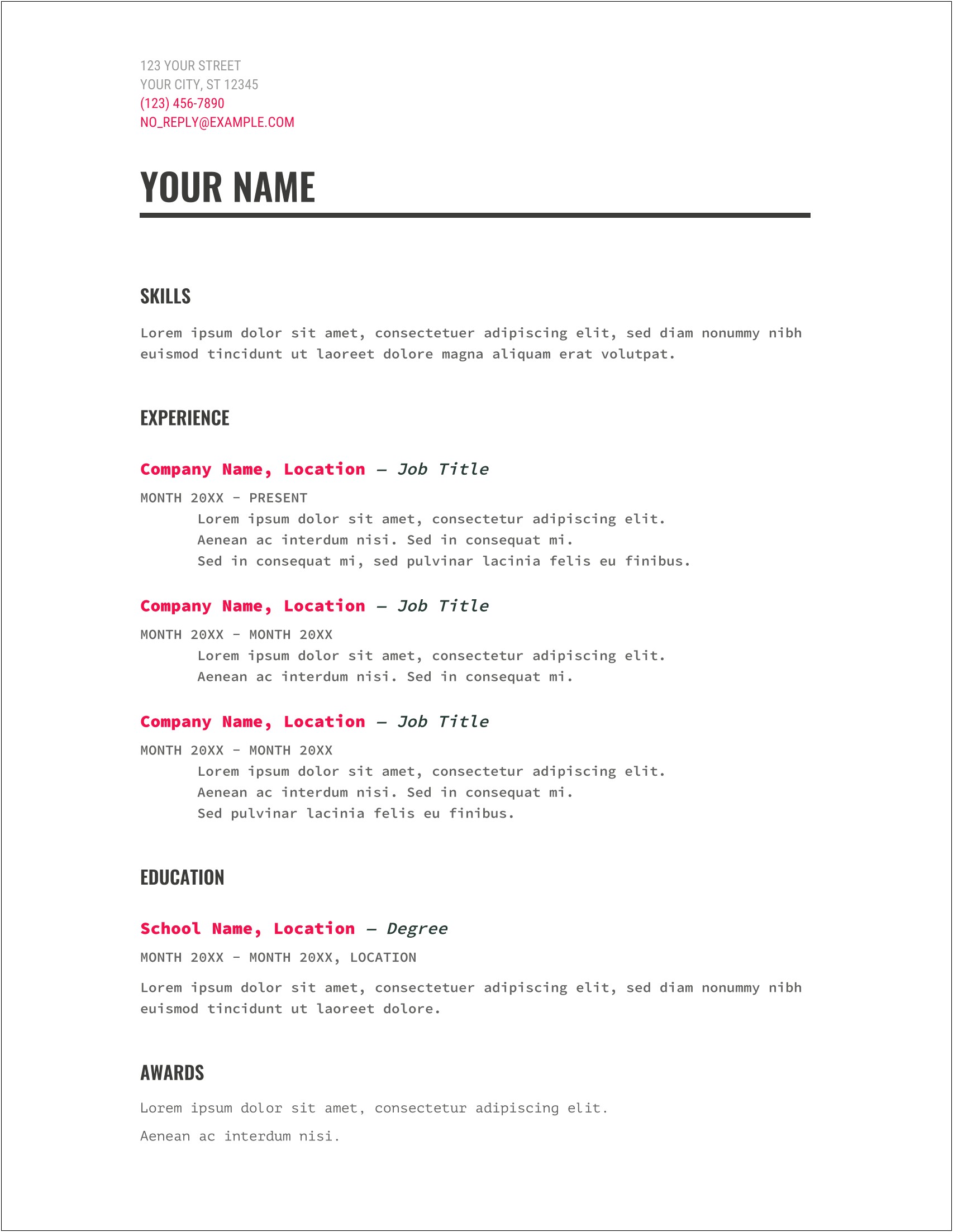 Example Of A Filled Out Google Doc Resume