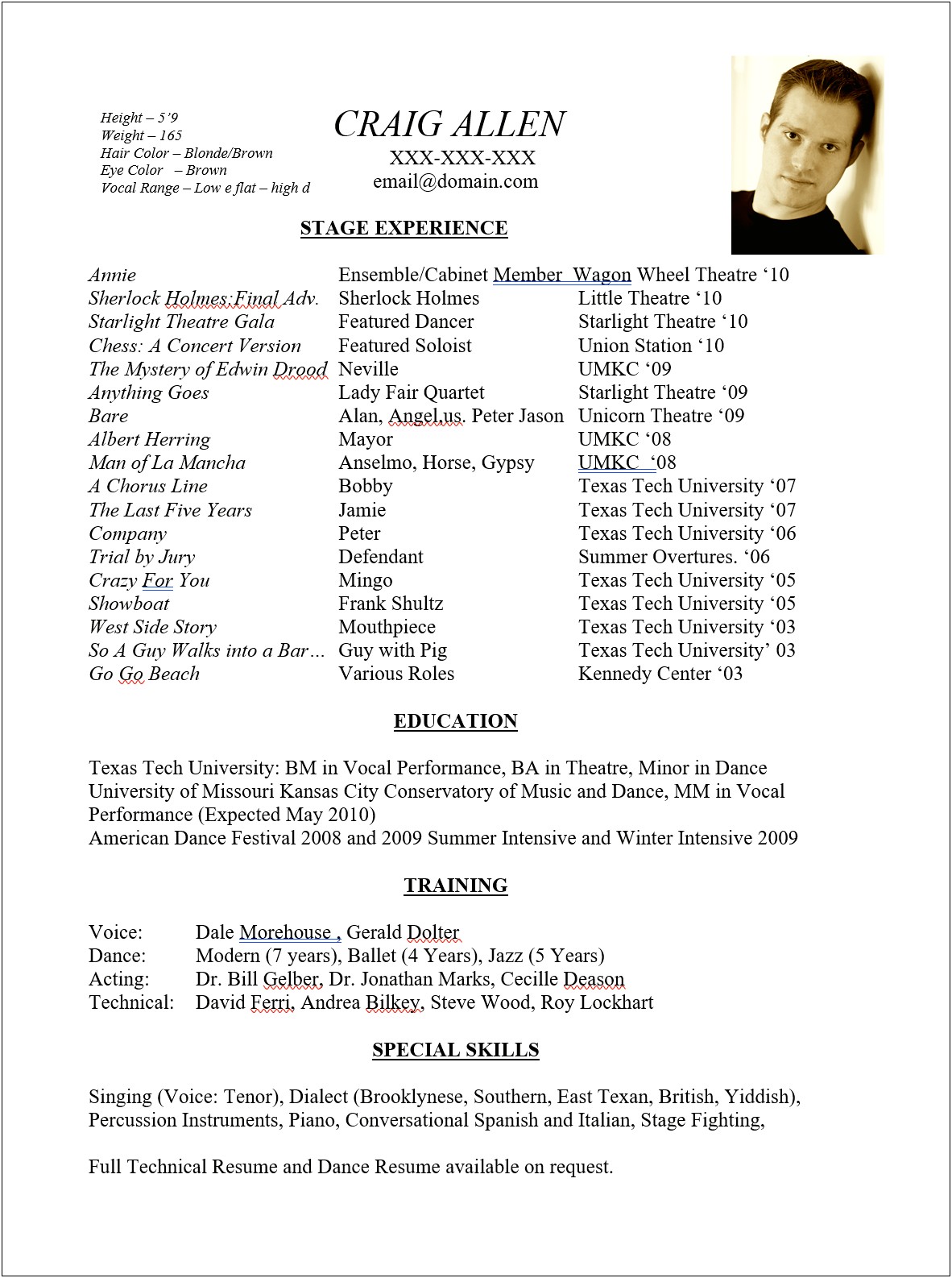 Example Of A Film Actor Resume