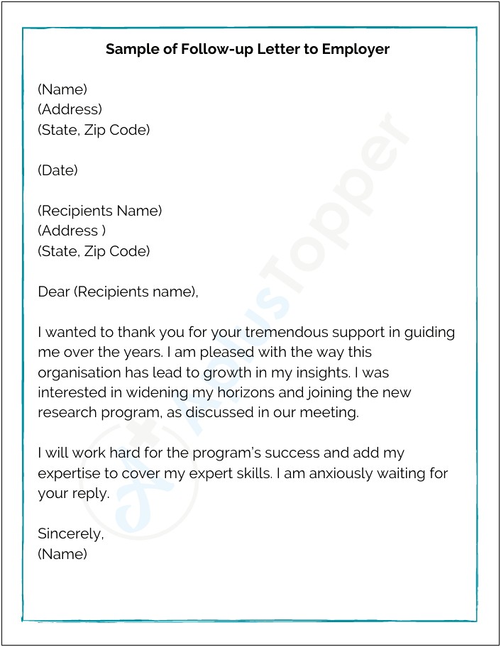 Example Of A Follow Up Letter To Resume