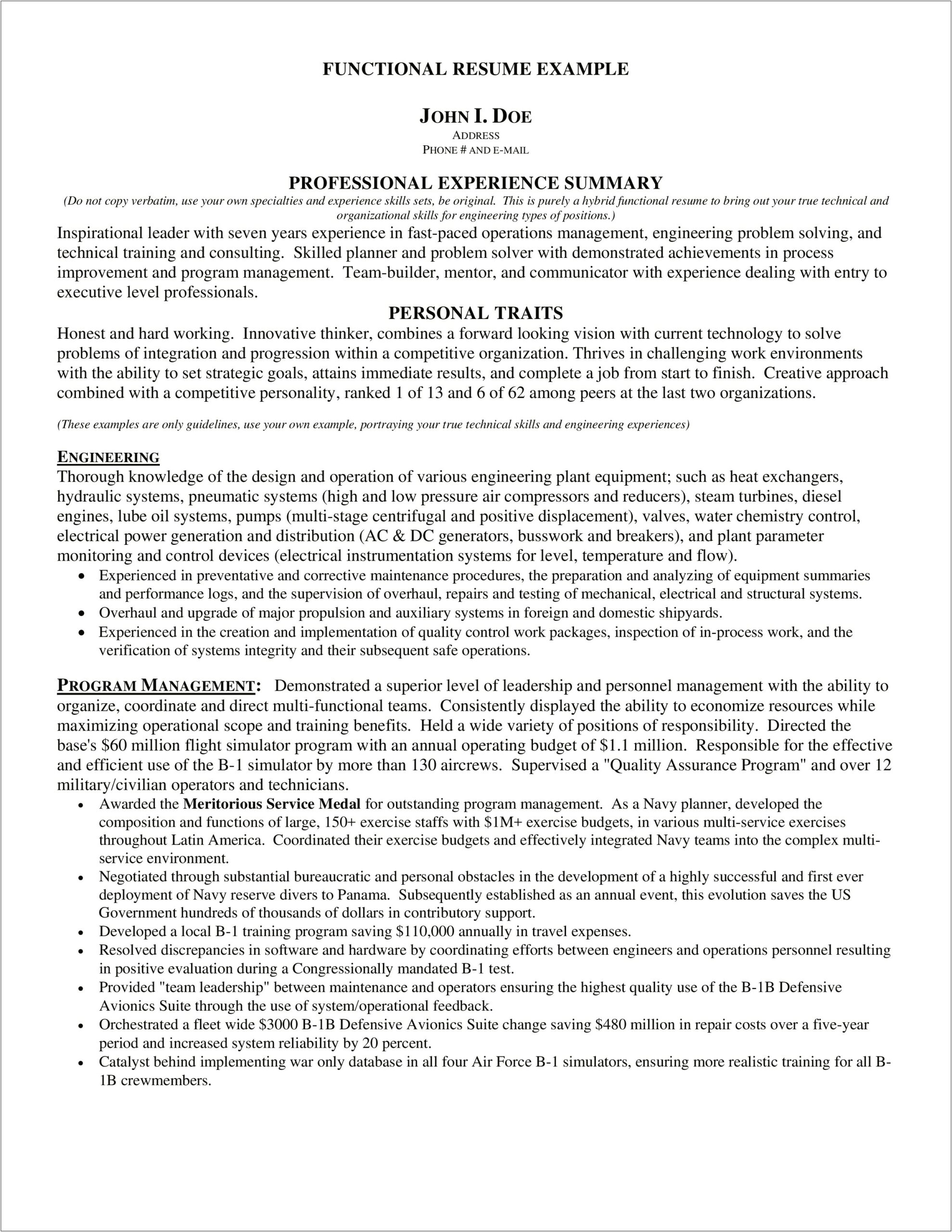 Example Of A Functional Resume Sample