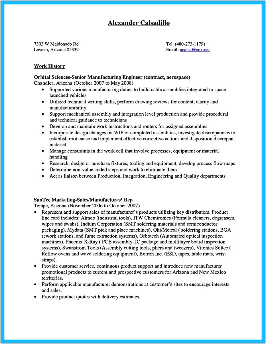Example Of A Good Cable Tech Resume