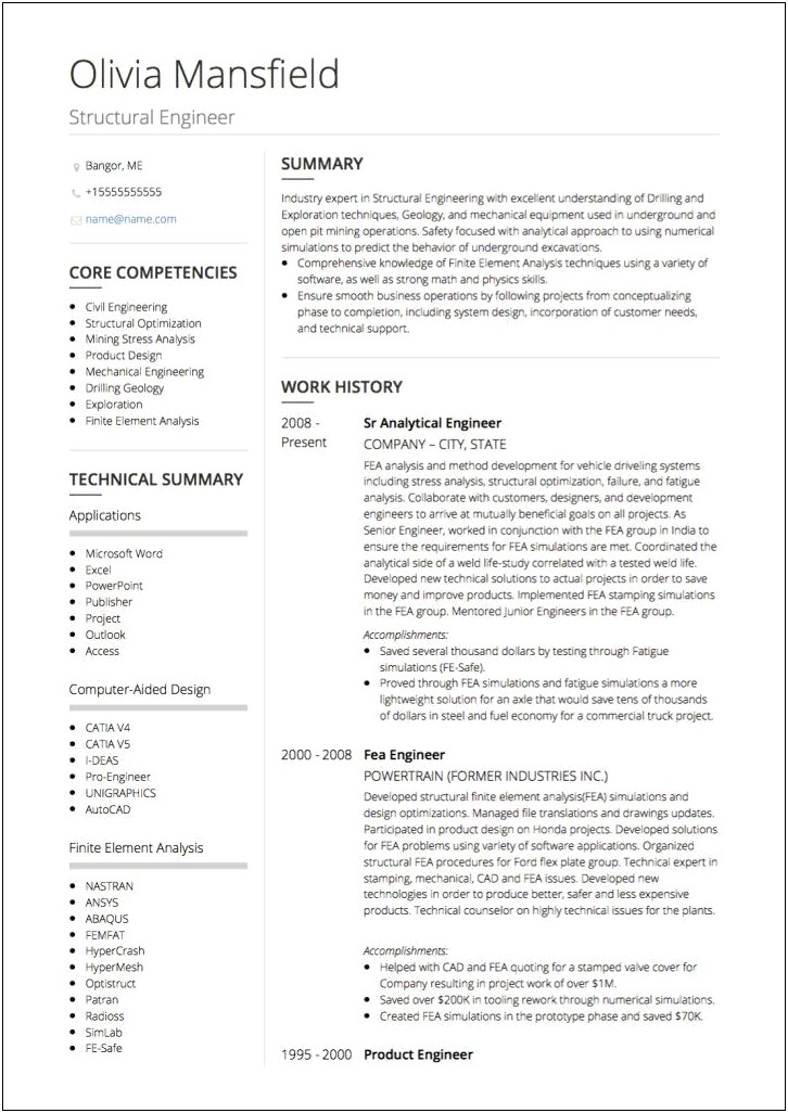 Example Of A Good Civil Engineering Resume
