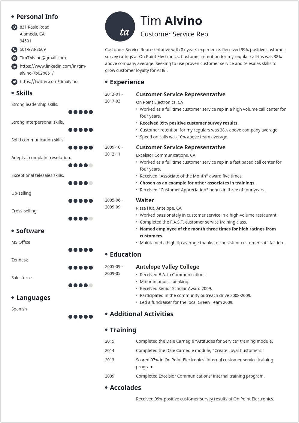 Example Of A Good Customer Service Resume Summary