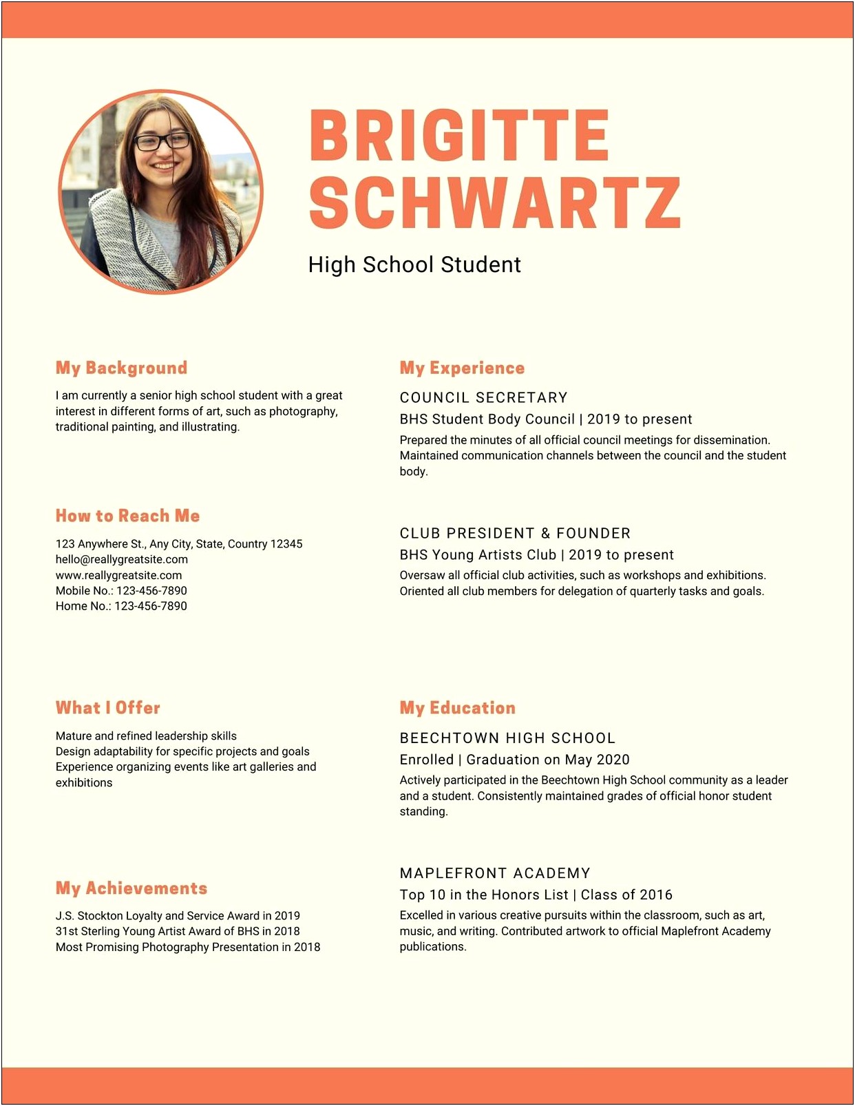 Example Of A Good High School Student Resume