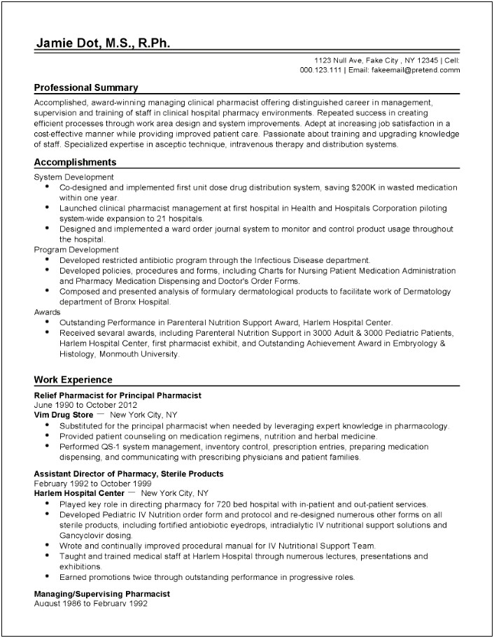 Example Of A Good Medical Resume