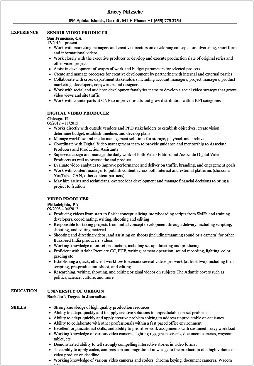 Example Of A Good Production Resume