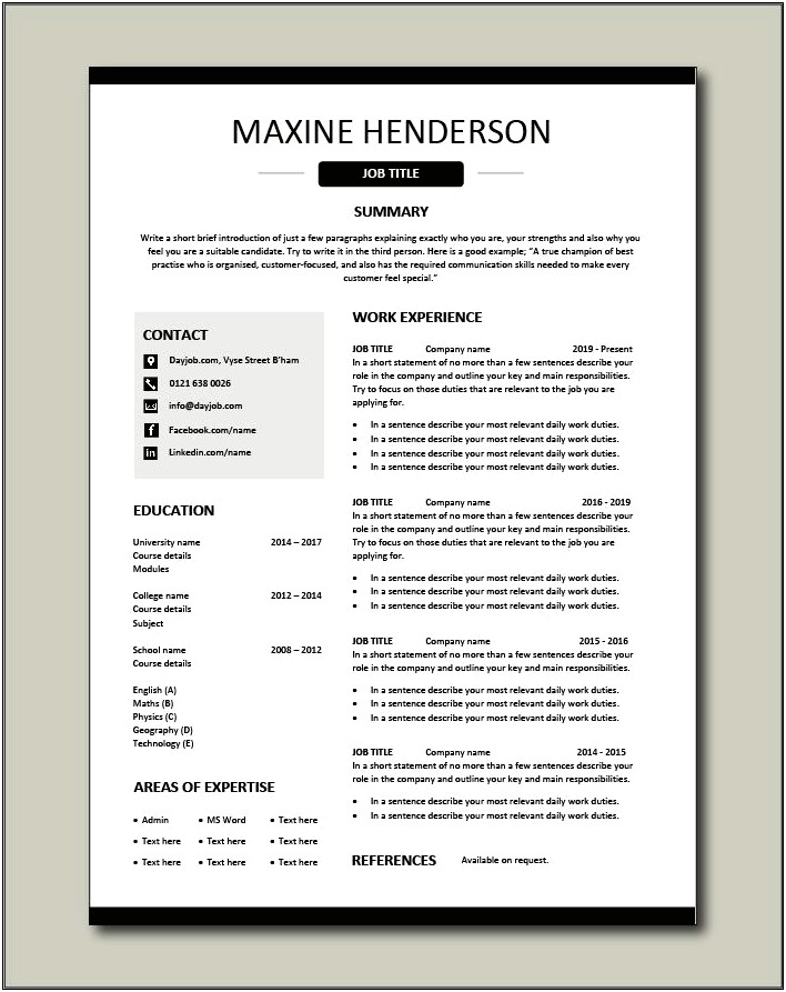 Example Of A Good Resume 2017
