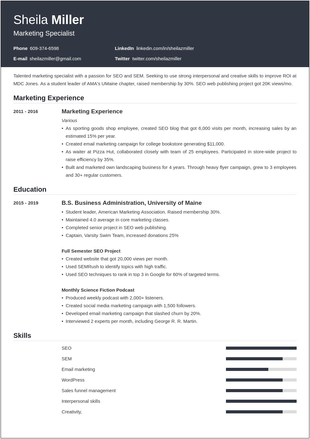 Example Of A Good Resume For College Student
