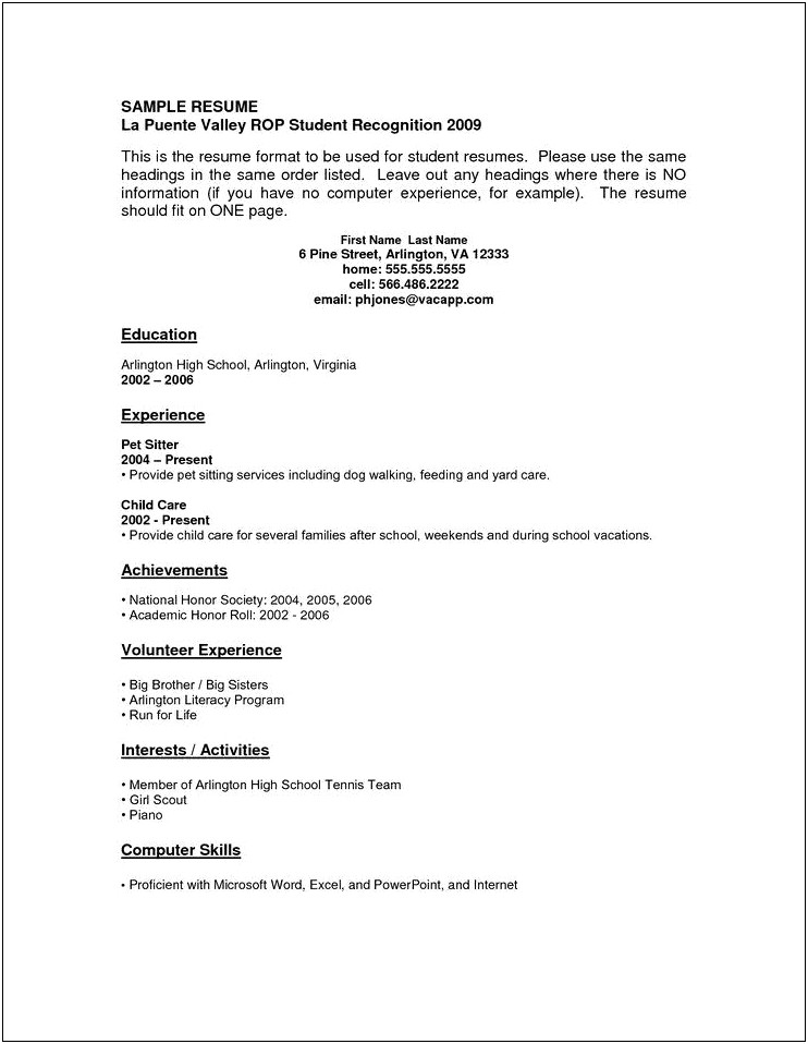 Example Of A Good Resume Without Work Experience