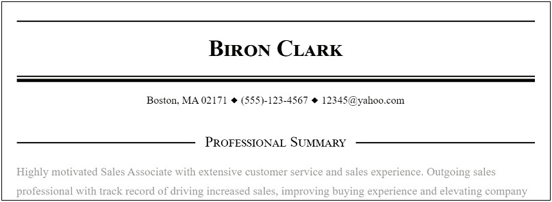 Example Of A Header On A Resume