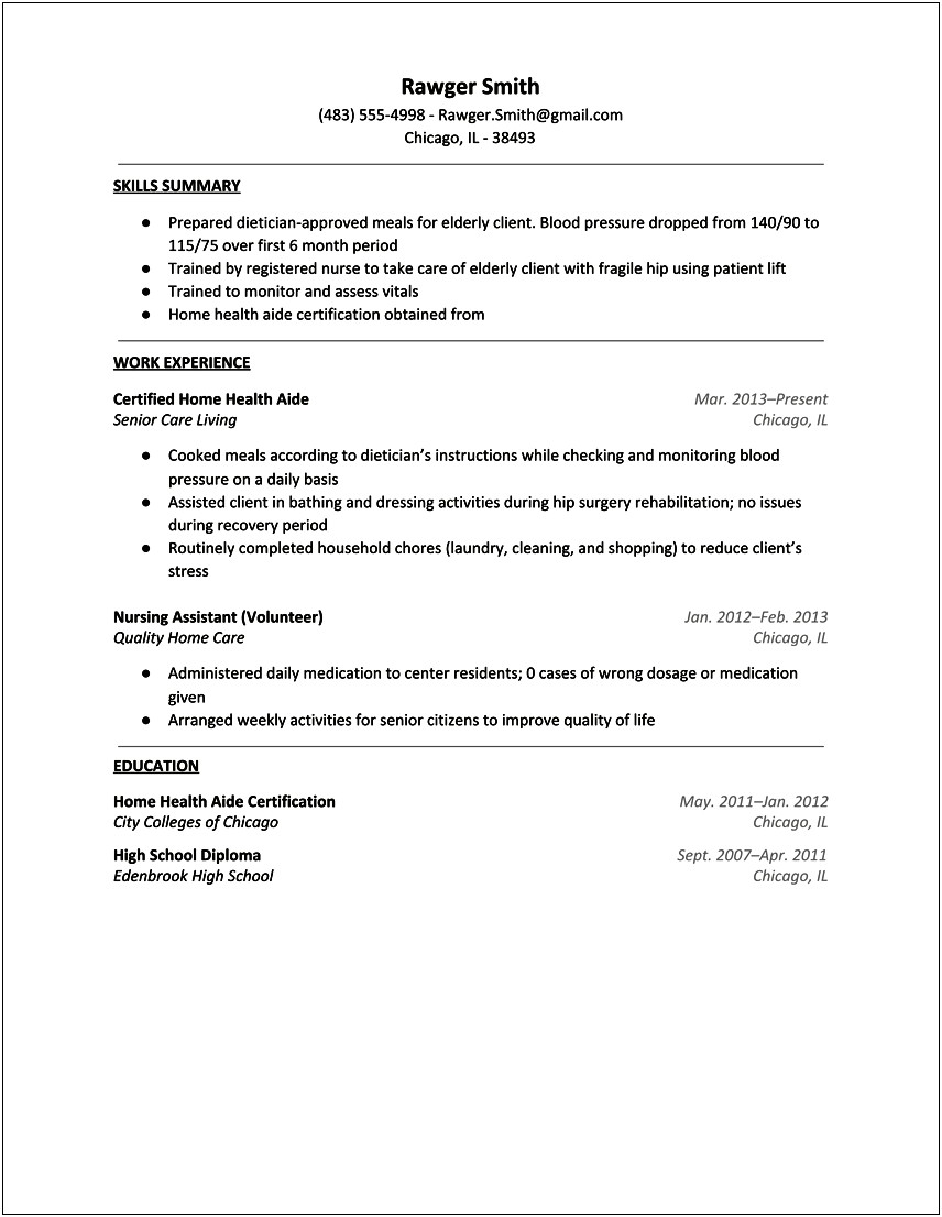Example Of A Home Health Aide Resume