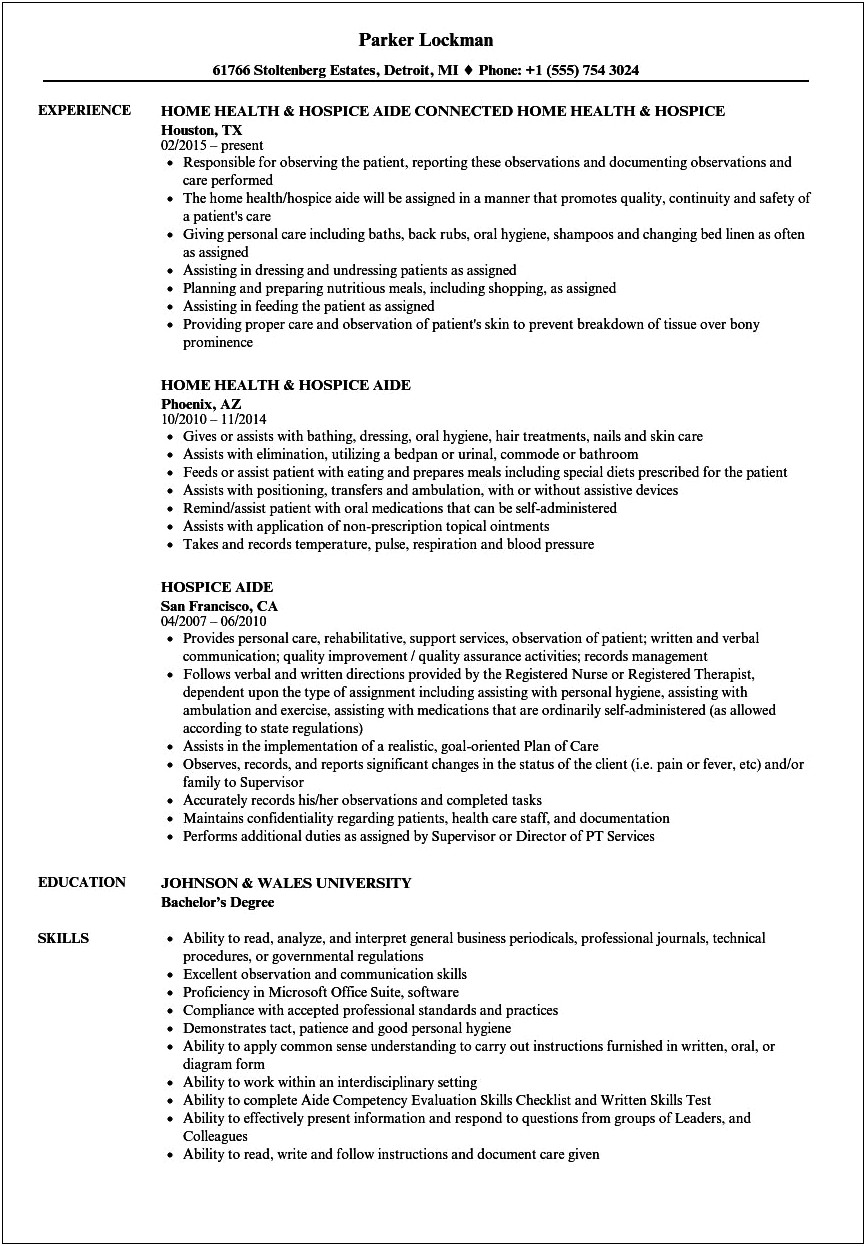 Example Of A Hospice Job Resume