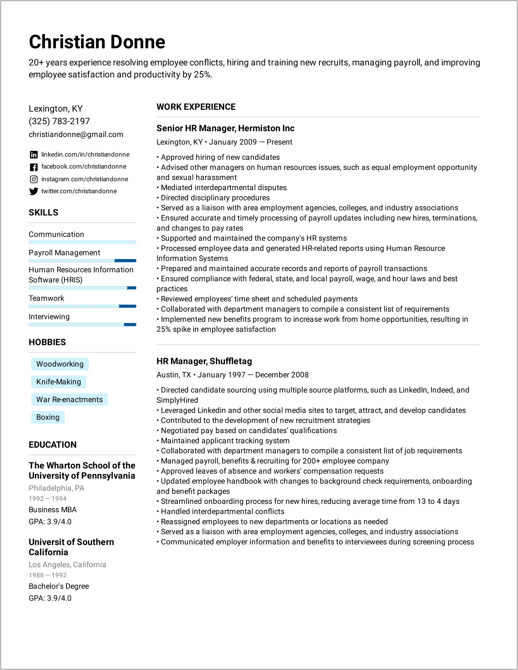 Example Of A Human Resource Manager Resume